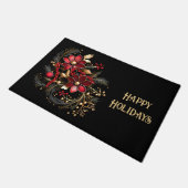 Red Decorative Flowers Holiday Doormat Fußmatte (Schrägansicht)