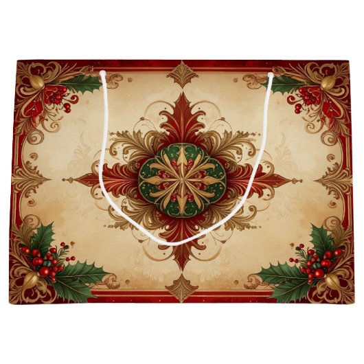 Red Decorative Holiday Gift Bag Große Geschenktüte (Vorderseite)