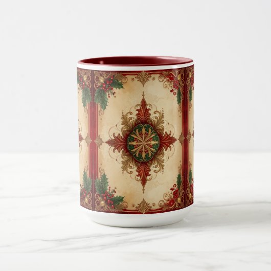 Red Decorative Holiday Mug Tasse (Zentrum)