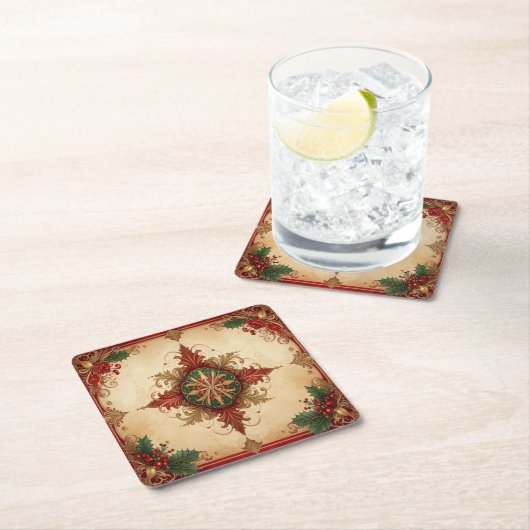 Red Decorative Holiday Paper Coaster Rechteckiger Pappuntersetzer (Vor Ort)