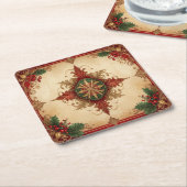 Red Decorative Holiday Paper Coaster Rechteckiger Pappuntersetzer (angewinkelt)
