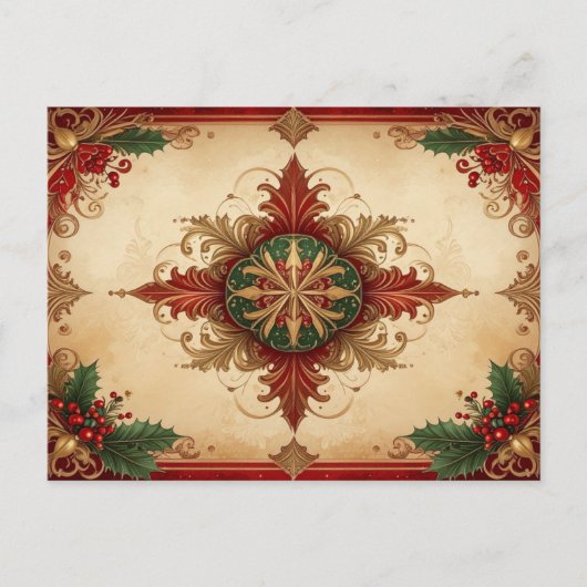 Red Decorative Holiday Postcard Postkarte (Vorderseite)