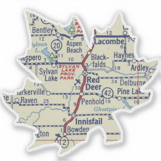 Red Deer Alberta Vintage Karte Aufkleber (Vorderseite)