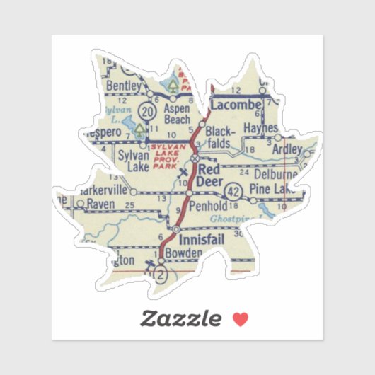Red Deer Alberta Vintage Karte Aufkleber (Blatt)