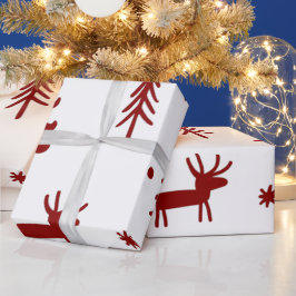 Red Deer in Forest Illustration Weißes Weihnachtsf Geschenkpapier
