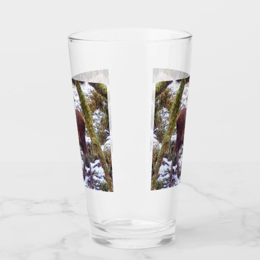 Red Deer Stag im Schnee Glas (Links)