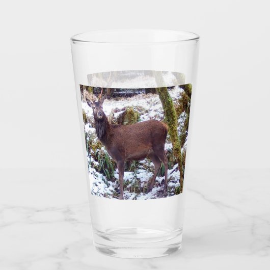 Red Deer Stag im Schnee Glas (Vorderseite)