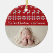 Red Deer Tree Pattern Baby's 1st Christmas Foto Keramik Ornament (Vorne)