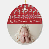 Red Deer Tree Pattern Baby's 1st Christmas Foto Keramik Ornament (Links)