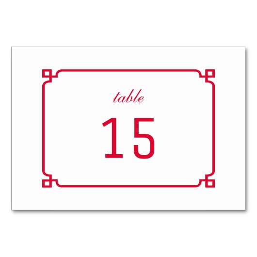 Red Deko Chic Table Card Tischnummer (Rückseite)