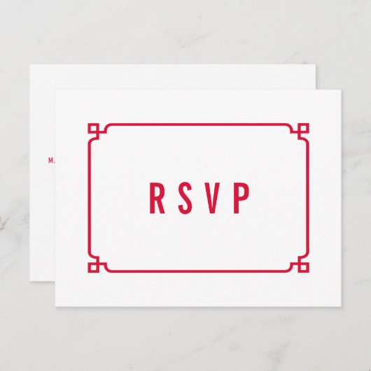 Red Deko Chic Wedding RSVP Postcard Einladungspostkarte (Vorne/Hinten)