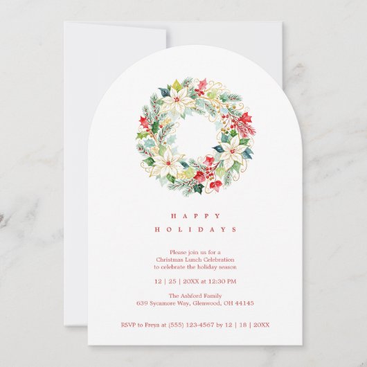 Red Delicate Chic Winter Christmas Wreath Party Einladung (Vorderseite)