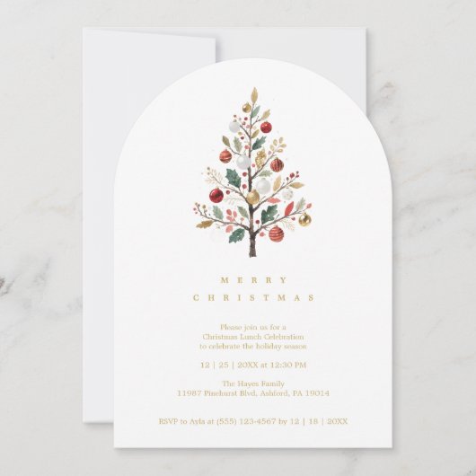 Red Delicate Minimalist Chic Winter Christmas Tree Einladung (Vorderseite)