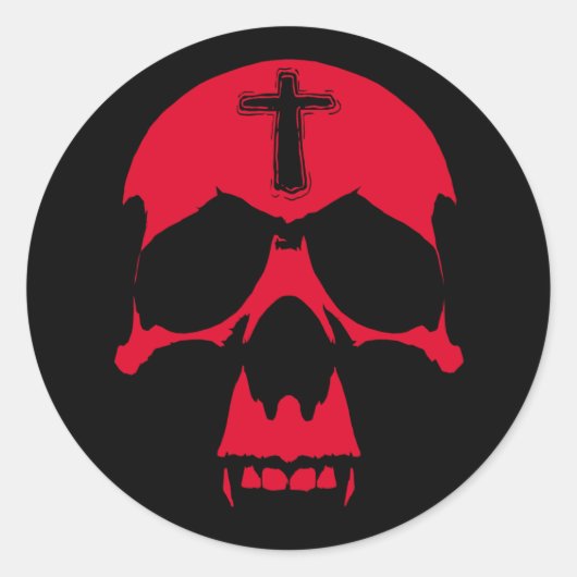 Red Demon Skull Gothic Grafik Design Runder Aufkleber (Vorderseite)