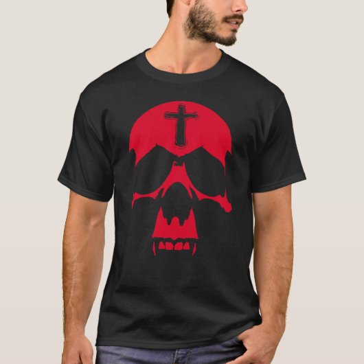 Red Demon Skull Gothic Grafik Design T-Shirt (Vorderseite)