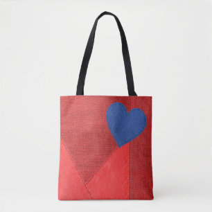 Red Denim Heart Tote Bag Tasche