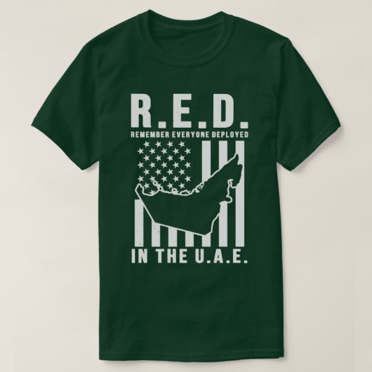 RED Denken Sie an alle, die in den VAE eingesetzt T-Shirt (Design vorne)