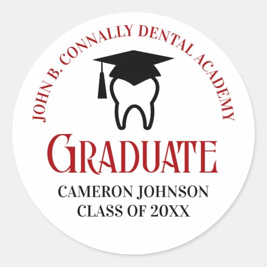 Red Dental School Custom Dentist Graduation Party Runder Aufkleber (Vorderseite)