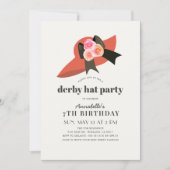 Red Derby Hat Rose Girl Birthday Party Einladung (Vorderseite)