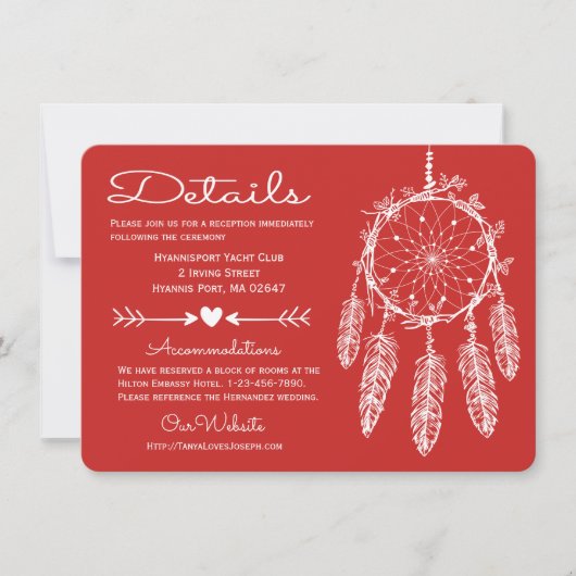 Red Details Dreamcatcher Native American Wedding Einladung (Vorderseite)