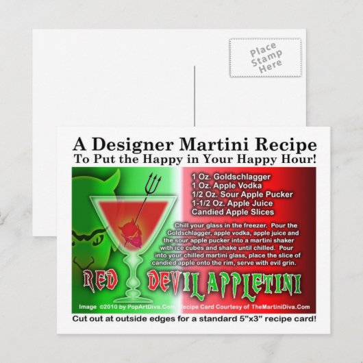 Red Devil Apple Martini Halloween Rezept Postkarte (Vorne/Hinten)