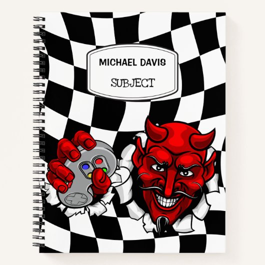 Red Devil Gamer mit einem Videospielcontroller Notizblock (Vorderseite)