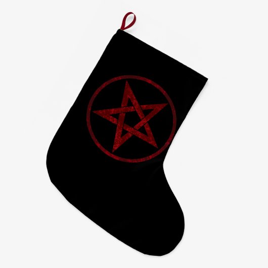 Red Devil Pentagram Großer Weihnachtsstrumpf (Vorderansicht (hängend))