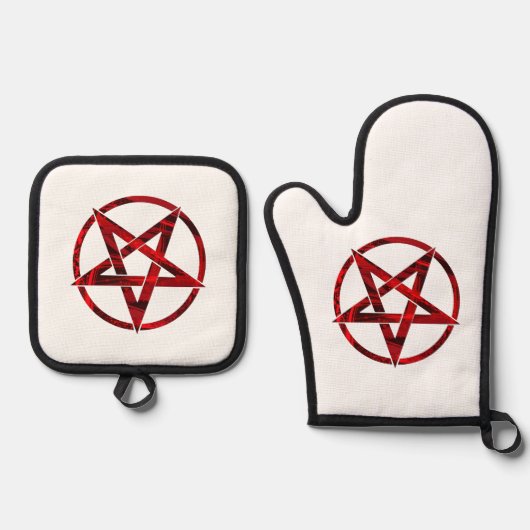 Red Devil Pentagram Ofenhandschuh & Topflappen-Set (Vorderseite)