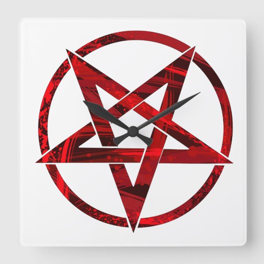 Red Devil Pentagram Quadratische Wanduhr (Vorderseite)