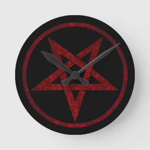 Red Devil Pentagram Runde Wanduhr