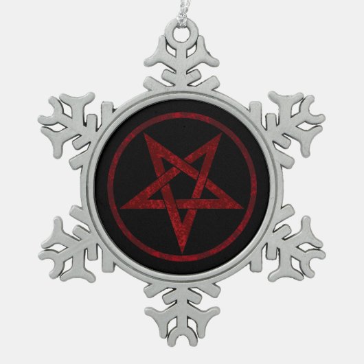 Red Devil Pentagram Schneeflocken Zinn-Ornament (Vorderseite)