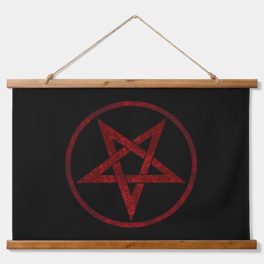Red Devil Pentagram Wandteppich Mit Holzrahmen (Vorne)