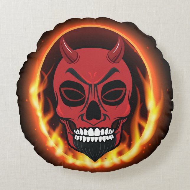 Red Devil Skeleton Demon Bed Rundes Kissen (Vorderseite)