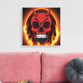 Red Devil Skelett mit Feuer- und Flammenkunst Leinwanddruck (Insitu (Wohnzimmer))