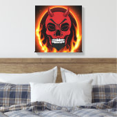 Red Devil Skelett mit Feuer- und Flammenkunst Leinwanddruck (Insitu (Schlafzimmer))