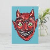 Red Devil Vintag Halloweenys Einladung (Stehend Vorderseite)