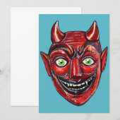 Red Devil Vintag Halloweenys Einladung (Vorne/Hinten)