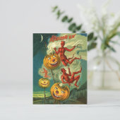 Red Devils reiten auf Halloween-Kürbiskuitrauchen Postkarte (Stehend Vorderseite)