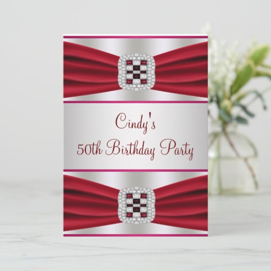 Red Diamond 50. Geburtstag Einladung (Stehend Vorderseite)
