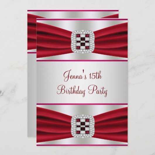 Red Diamond Birthday Party Einladung (Vorne/Hinten)