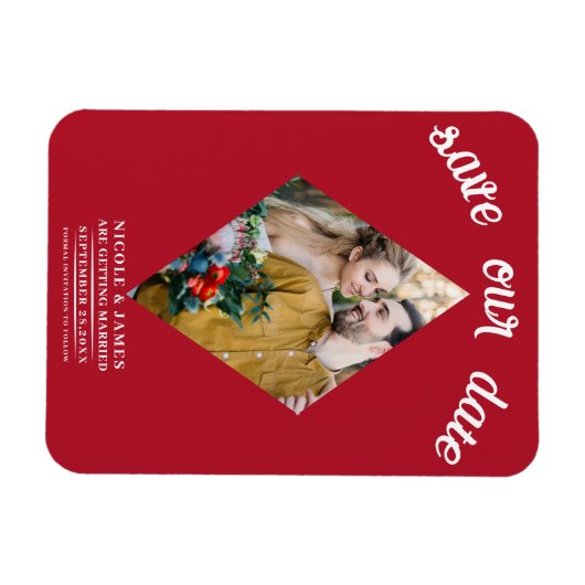 Red Diamond Foto Wedding Save the Date Magnet (Horizontal)