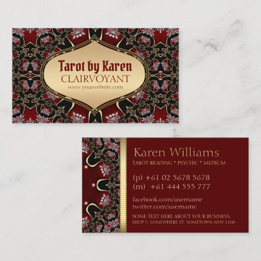 Red Diamond Golden Goddess Tarot Business Cards Visitenkarte (Vorne/Hinten)
