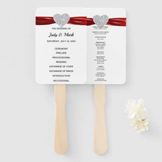 Red Diamond Heart Wedding Program Fächer (Vorne und Hinten)