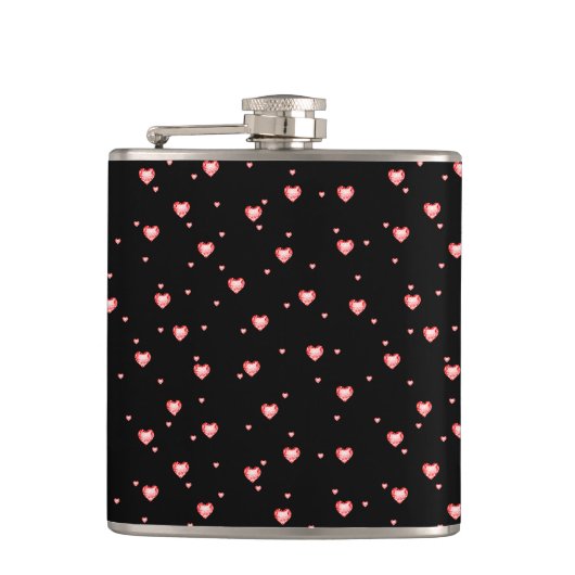 Red Diamond Hearts Nahtloses Muster Flachmann (Vorderseite)