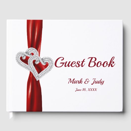 Red Diamond Hearts Wedding Guestbook Gästebuch (Vorderseite)