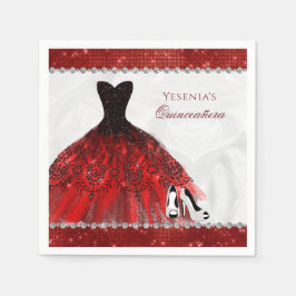 Red Diamond Sparkle Glam Quinceañera Serviette