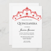 Red Diamond Tiara Quinceanera Party laden Einladung (Vorne/Hinten)