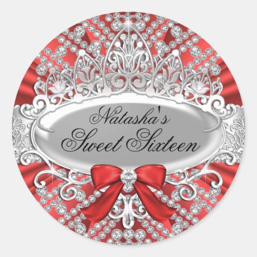 Red Diamond & Tiara Sweet 16 Sticker (Vorderseite)