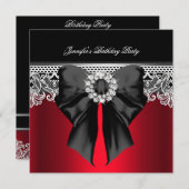 Red Diamonds Lace Image Birthday Party Black Einladung (Vorne/Hinten)