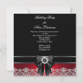 Red Diamonds Lace Image Birthday Party Black Einladung (Rückseite)
